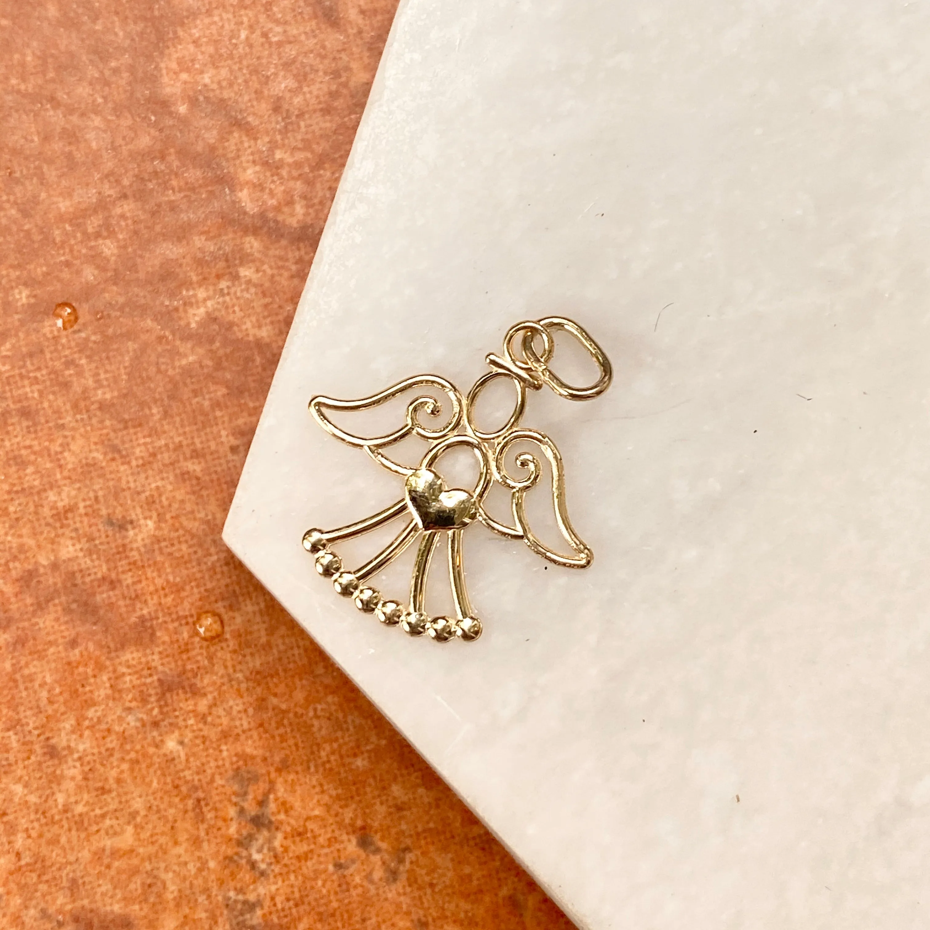 14KT Yellow Gold Cut-Out Guardian Angel with Heart Pendant Charm