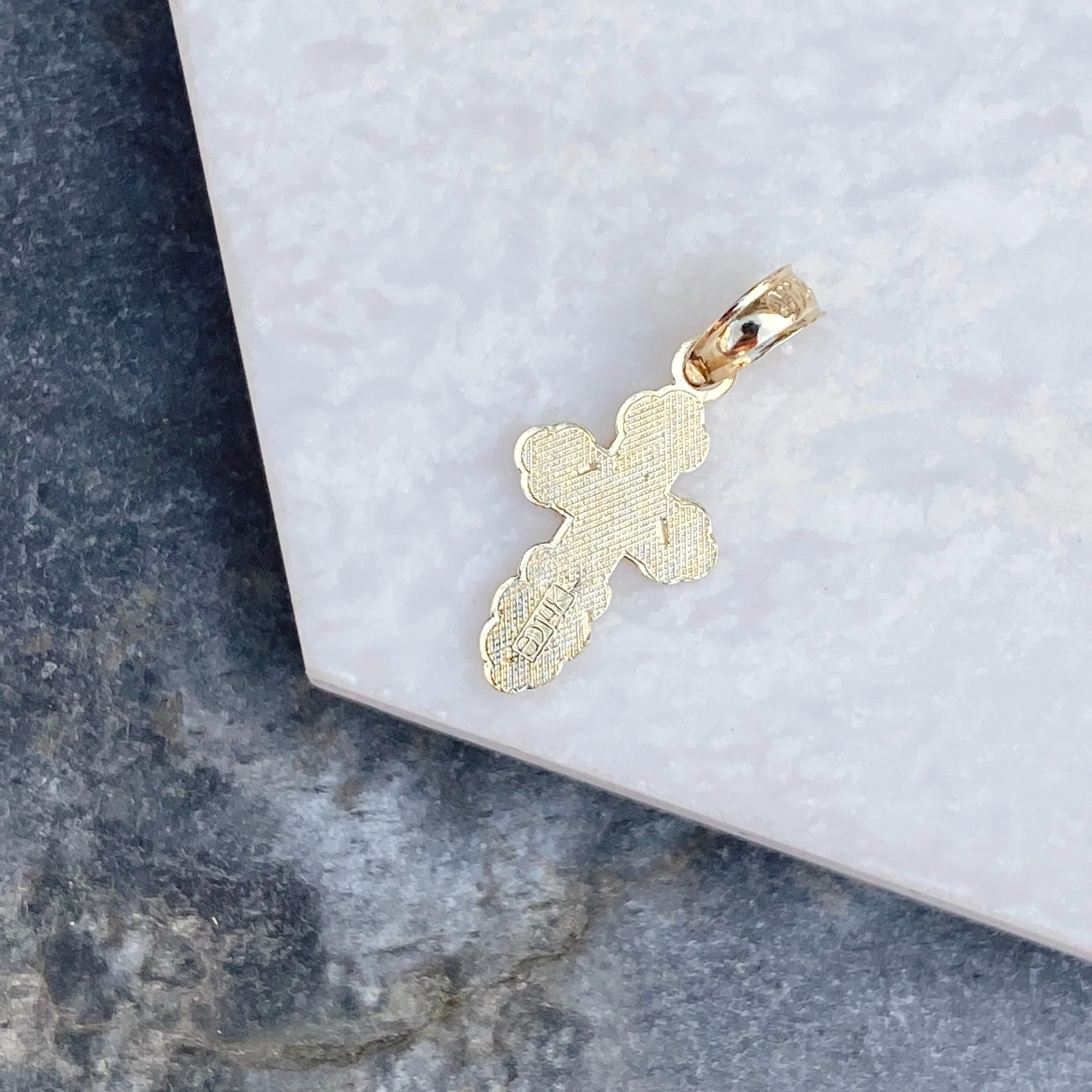 14KT Yellow Gold Detailed Mini Eastern Orthodox Cross Pendant Charm
