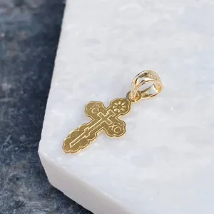 14KT Yellow Gold Detailed Mini Eastern Orthodox Cross Pendant Charm