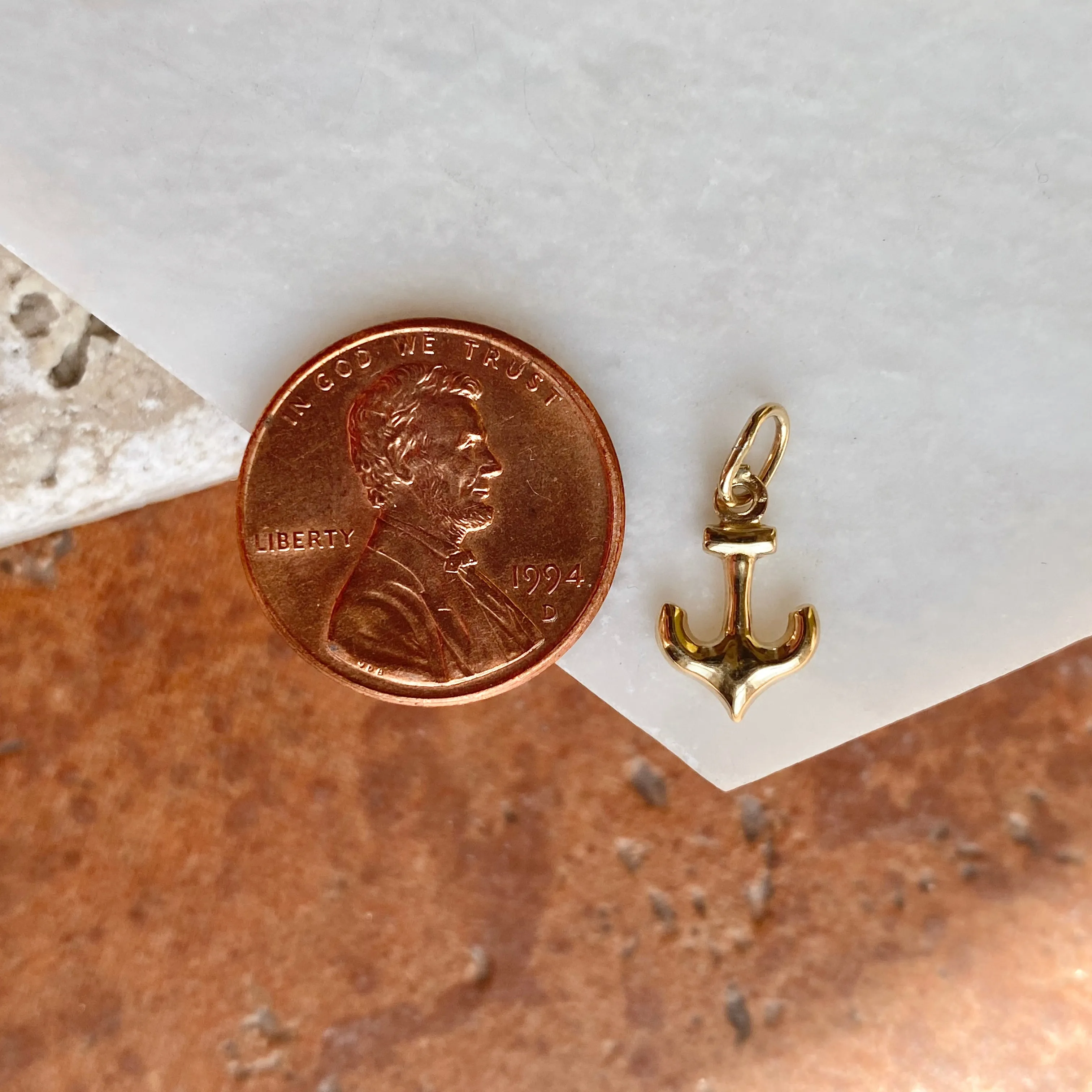 14KT Yellow Gold Mini 3D Anchor of Hope Pendant Charm