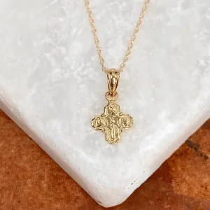 14KT Yellow Gold Mini Four Way Engraved Catholic Cross Pendant Charm