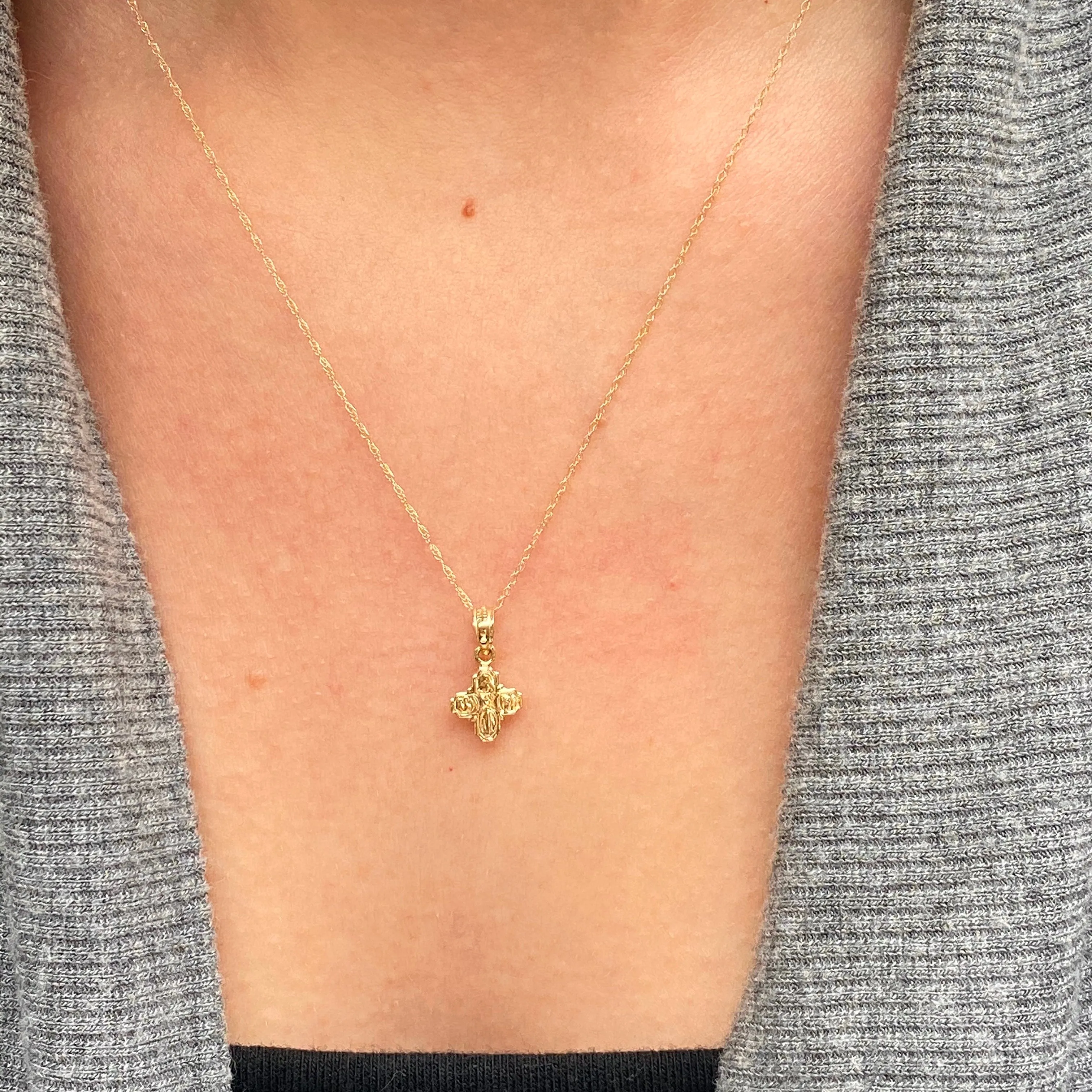 14KT Yellow Gold Mini Four Way Engraved Catholic Cross Pendant Charm