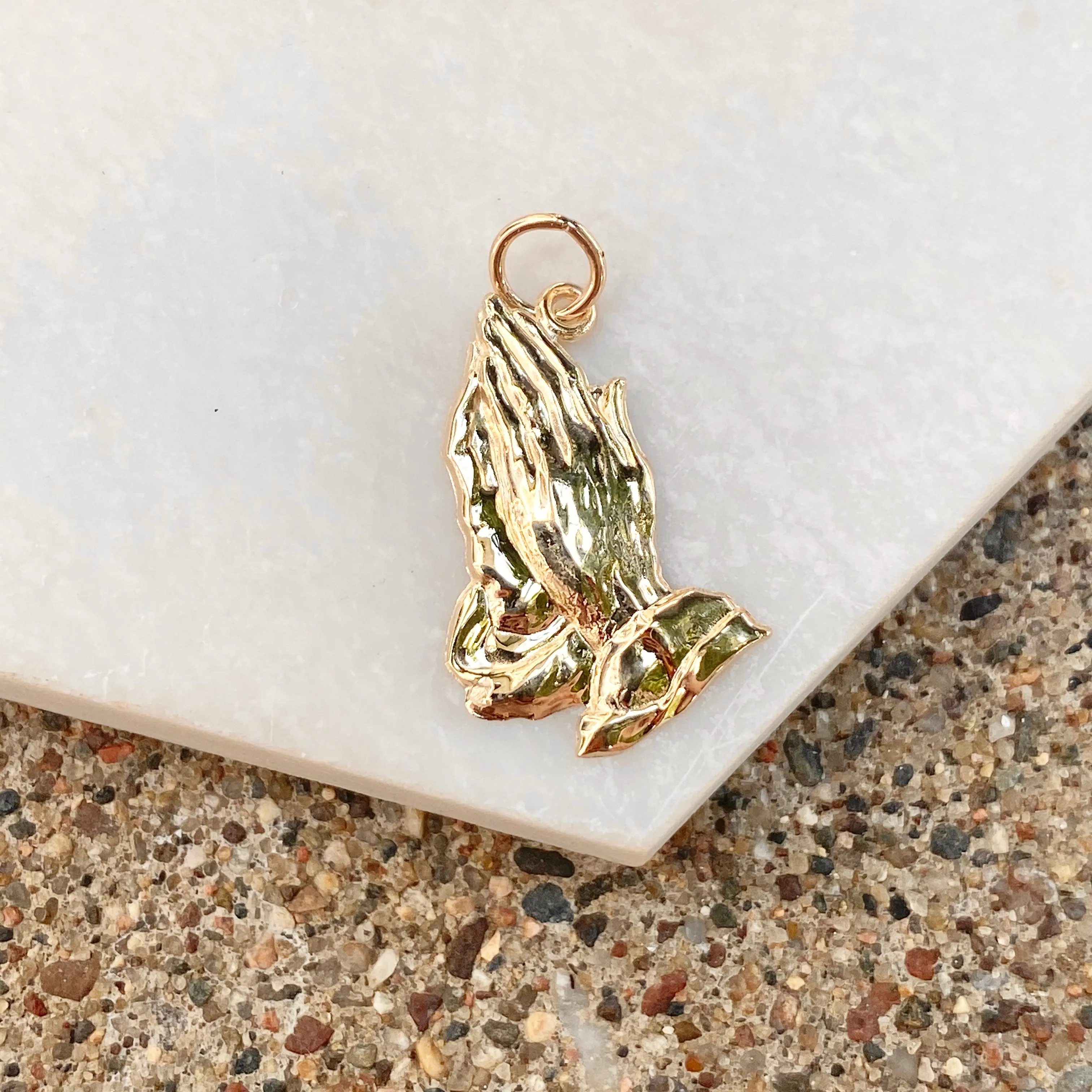 14KT Yellow Gold Polished Praying Hands Pendant Charm