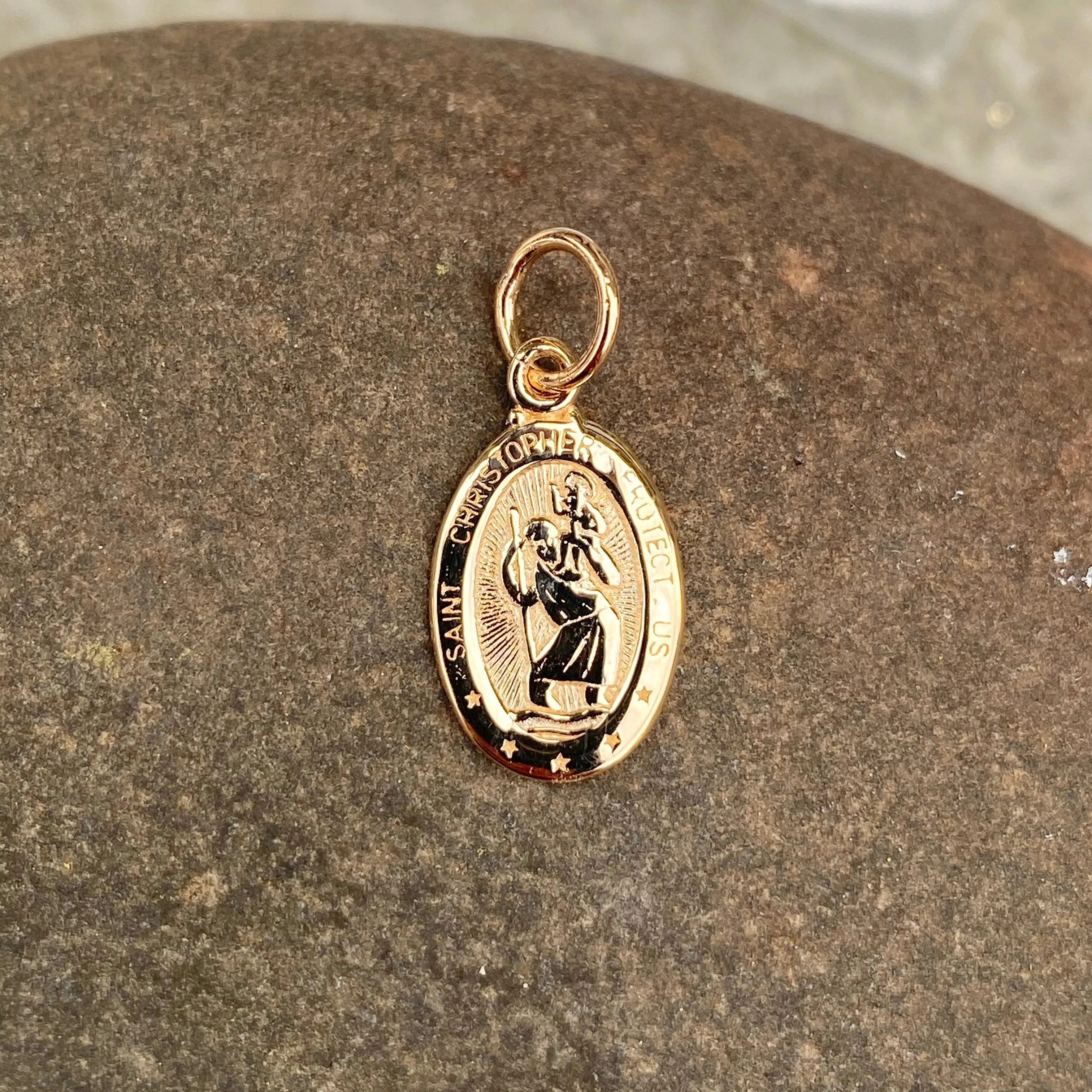 14KT Yellow Gold Saint Christopher Oval Medal Pendant Charm 21mm