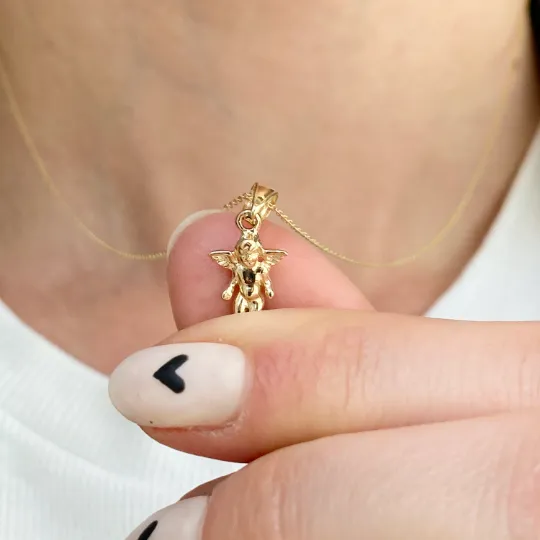 14KT Yellow Gold Small 3D Baby Guardian Angel Pendant Charm