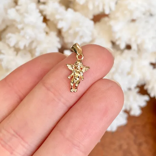 14KT Yellow Gold Small 3D Baby Guardian Angel Pendant Charm