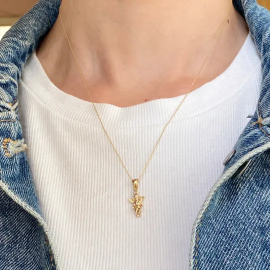 14KT Yellow Gold Small 3D Baby Guardian Angel Pendant Charm