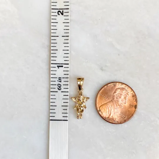 14KT Yellow Gold Small 3D Baby Guardian Angel Pendant Charm