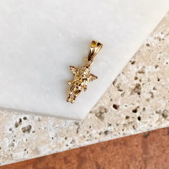 14KT Yellow Gold Small 3D Baby Guardian Angel Pendant Charm