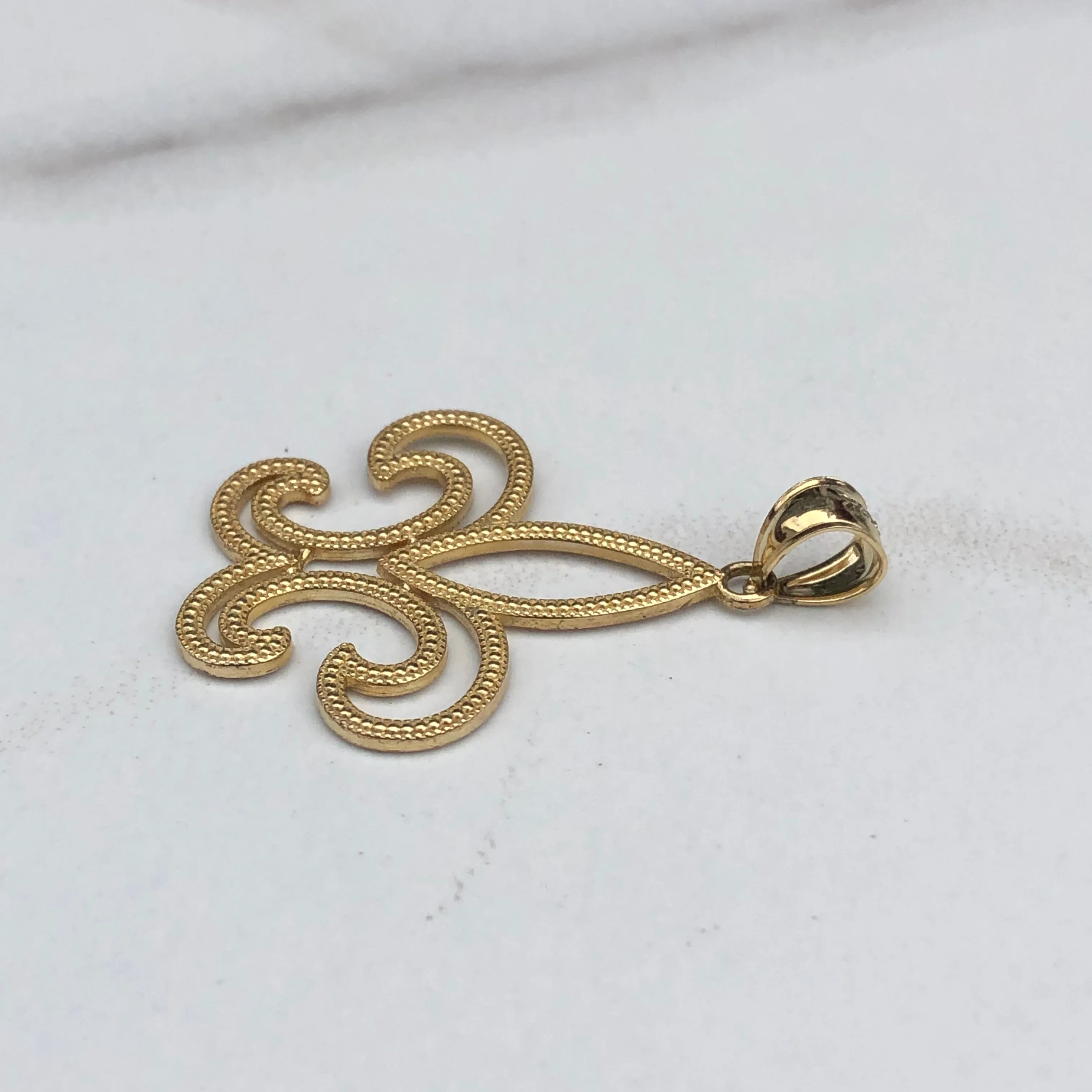 14KT Yellow Gold Textured Cut-Out Fleur de Lis Pendant Charm