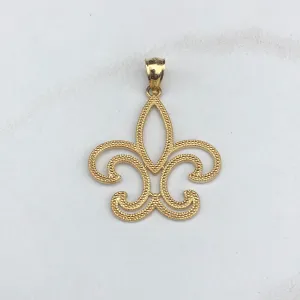 14KT Yellow Gold Textured Cut-Out Fleur de Lis Pendant Charm