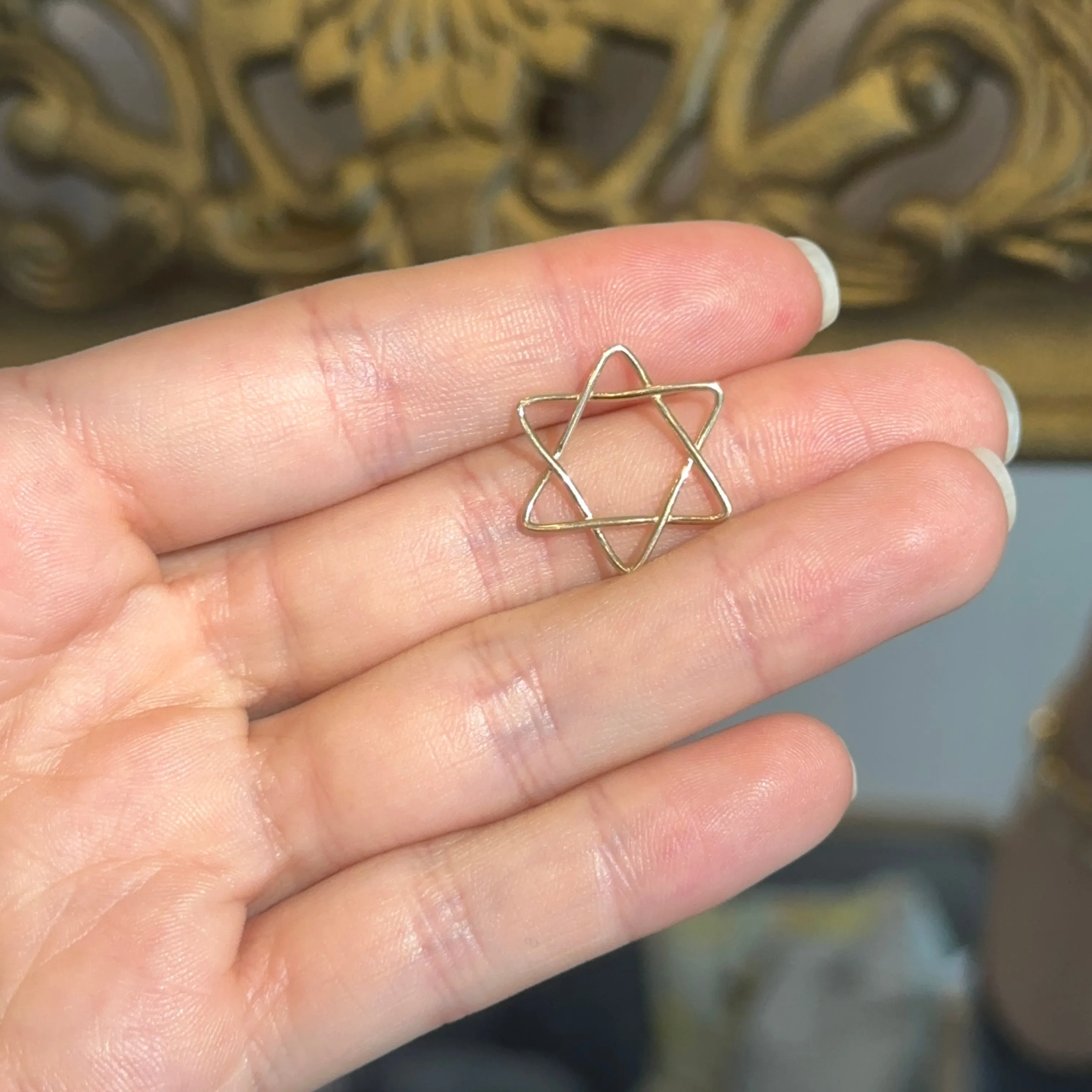 14KT Yellow Gold Wire Star of David Pendant Slide