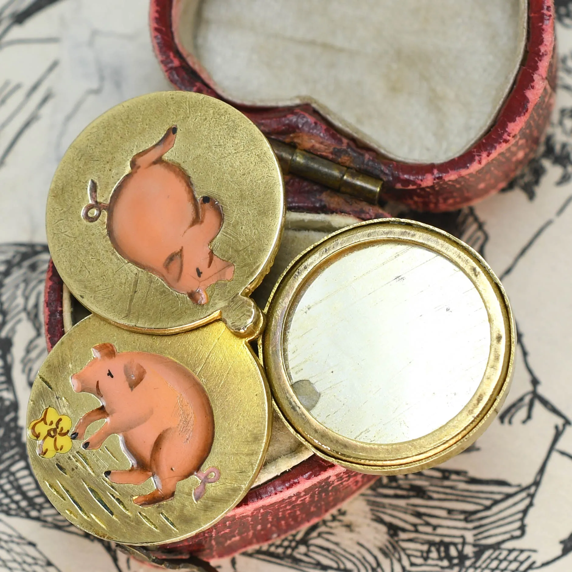 Antique French "Three Little Pigs" Locket Charm