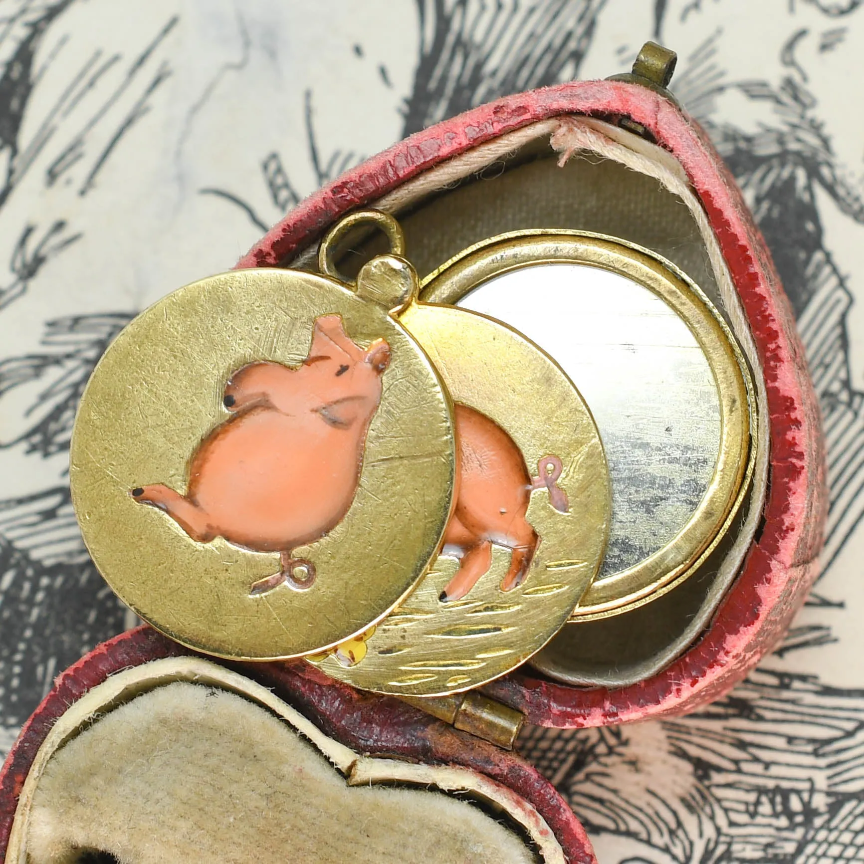 Antique French "Three Little Pigs" Locket Charm