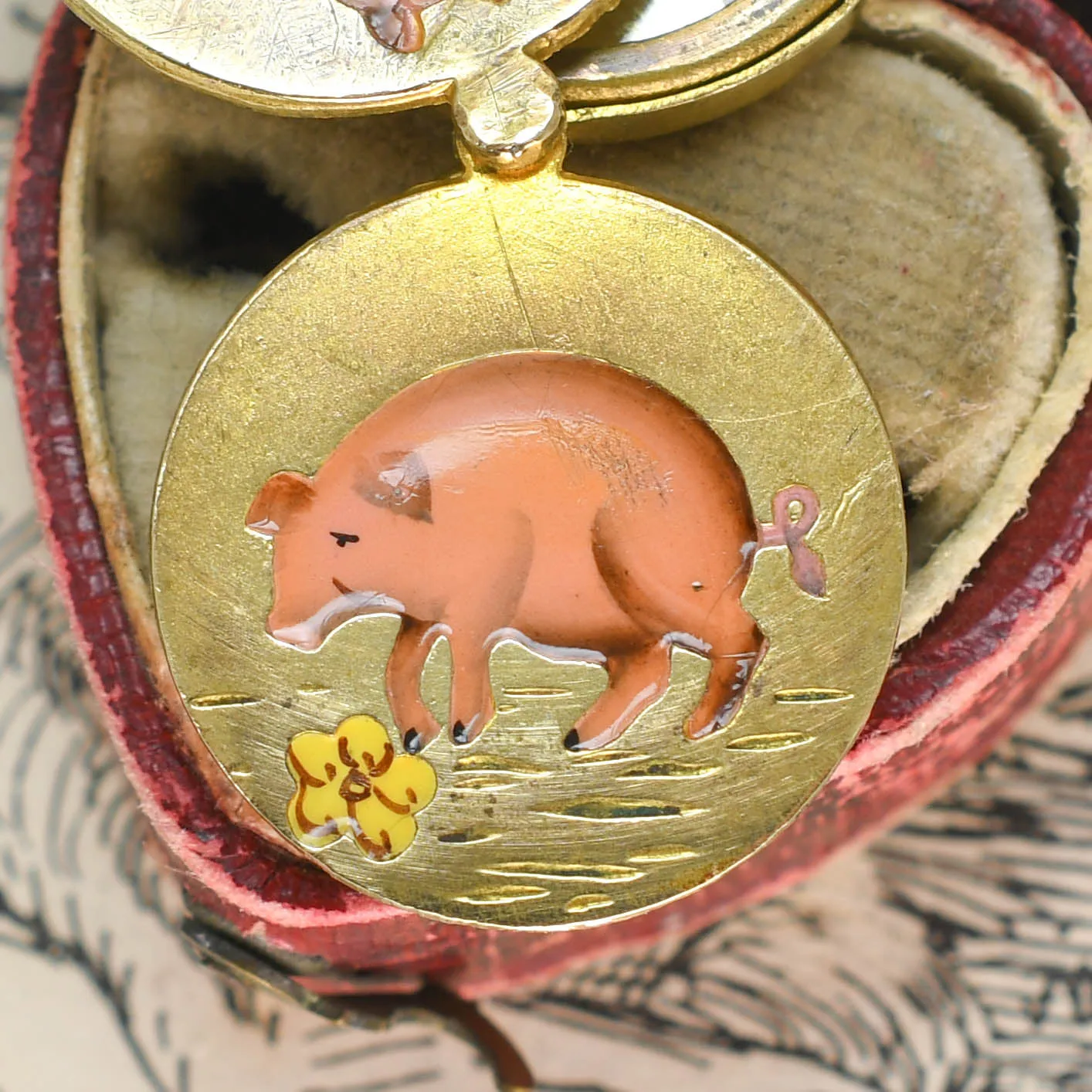 Antique French "Three Little Pigs" Locket Charm