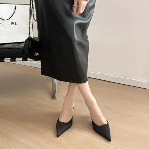 Aphixta 7 cm Thin Heels Black Concise Women Slides Pointed Toe Summer Dress Slides Solid Color High Heels Elegant Shoes Size 42