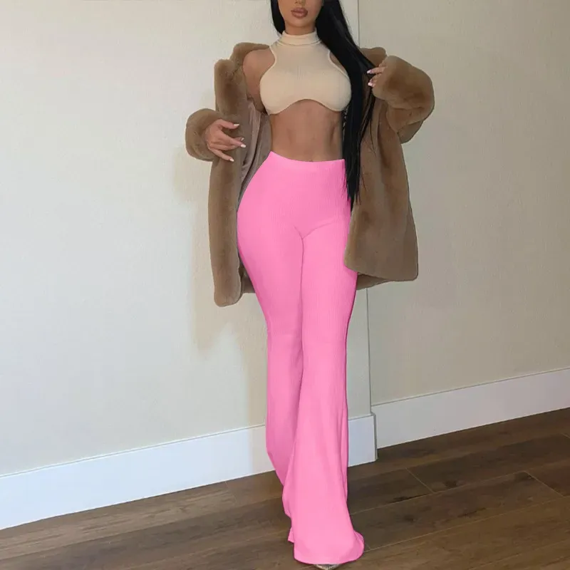 Aveline High-Waisted Ribbed Flared Knit Pants