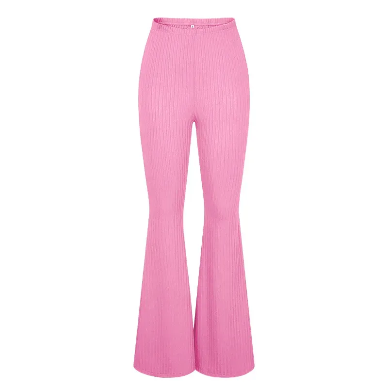 Aveline High-Waisted Ribbed Flared Knit Pants