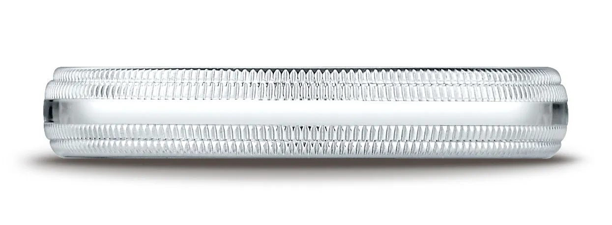 Benchmark 10K White Gold 4mm Slightly Domed Standard Comfort-Fit Wedding Band Ring with Double Milgrain