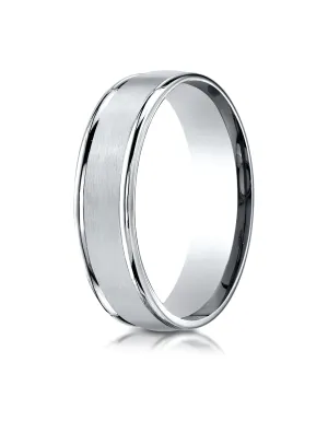 Benchmark 10K White Gold 6mm Comfort-Fit Satin Finish High Polished Round Edge Carved Design Wedding Band