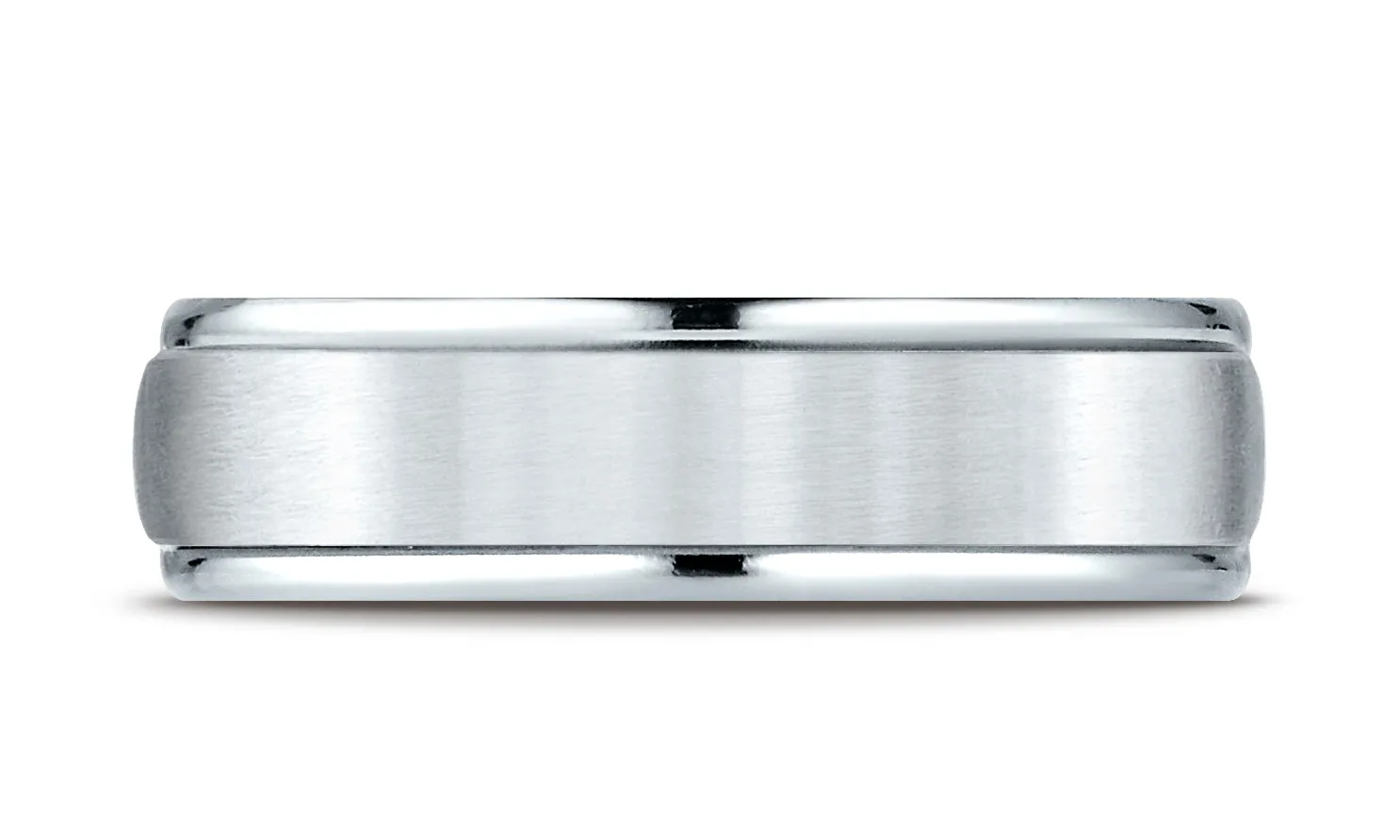 Benchmark 10K White Gold 6mm Comfort-Fit Satin Finish High Polished Round Edge Carved Design Wedding Band