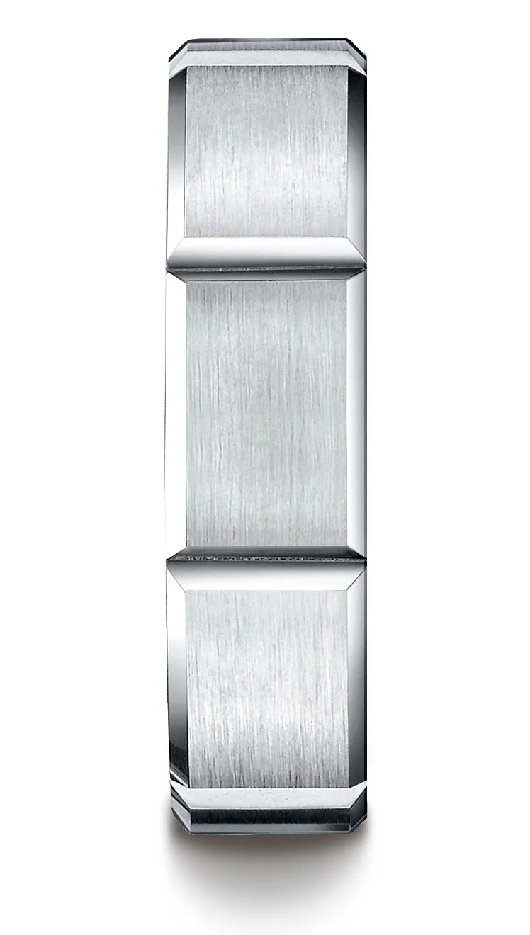 Benchmark 10K White Gold 6mm Comfort-Fit Satin-Finished Grooves Carved Design Wedding Band Ring
