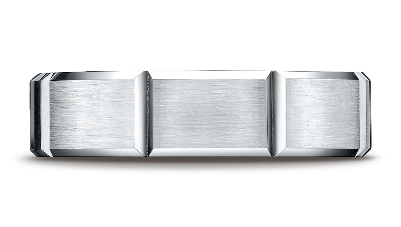 Benchmark 10K White Gold 6mm Comfort-Fit Satin-Finished Grooves Carved Design Wedding Band Ring