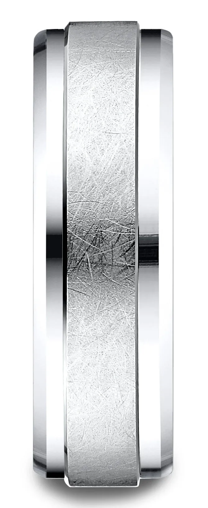 Benchmark 10k White Gold 7mm Comfort-Fit Drop Bevel Swirl Finish Center Design Band, (Sizes 4-15)