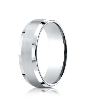 Benchmark 10k White Gold 7mm Comfort-Fit Satin-Finish w/ High Polish Beveled Edge Carved Design Band