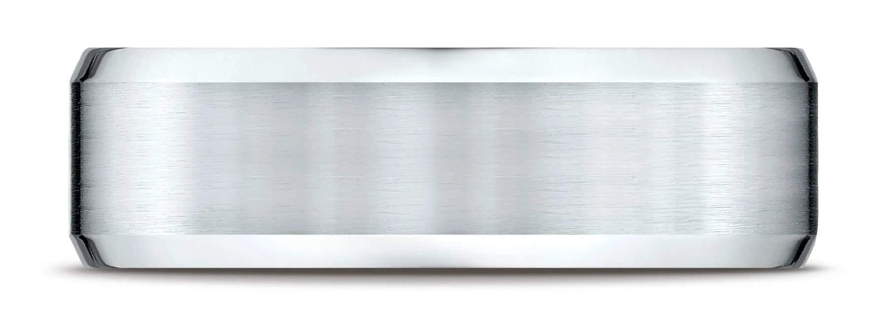 Benchmark 10k White Gold 7mm Comfort-Fit Satin-Finish w/ High Polish Beveled Edge Carved Design Band