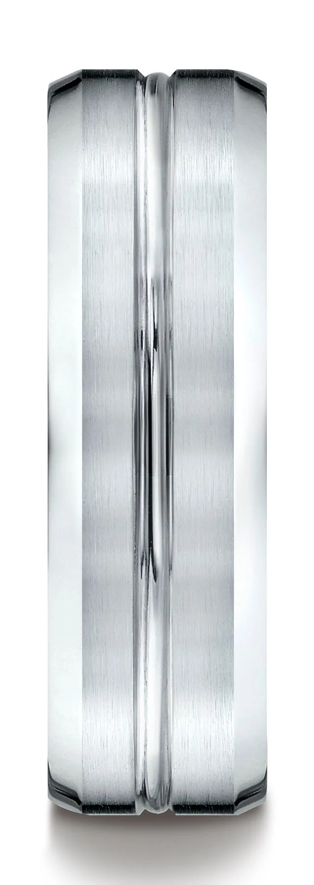Benchmark 10k White Gold 7mm Comfort-Fit Satin-Finish with High Polished Cut Carved Design Band, (4-15)