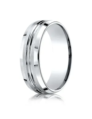 Benchmark 10k White Gold 7mm Comfort-Fit Satin-Finish with High Polished Cut Carved Design Band, (4-15)