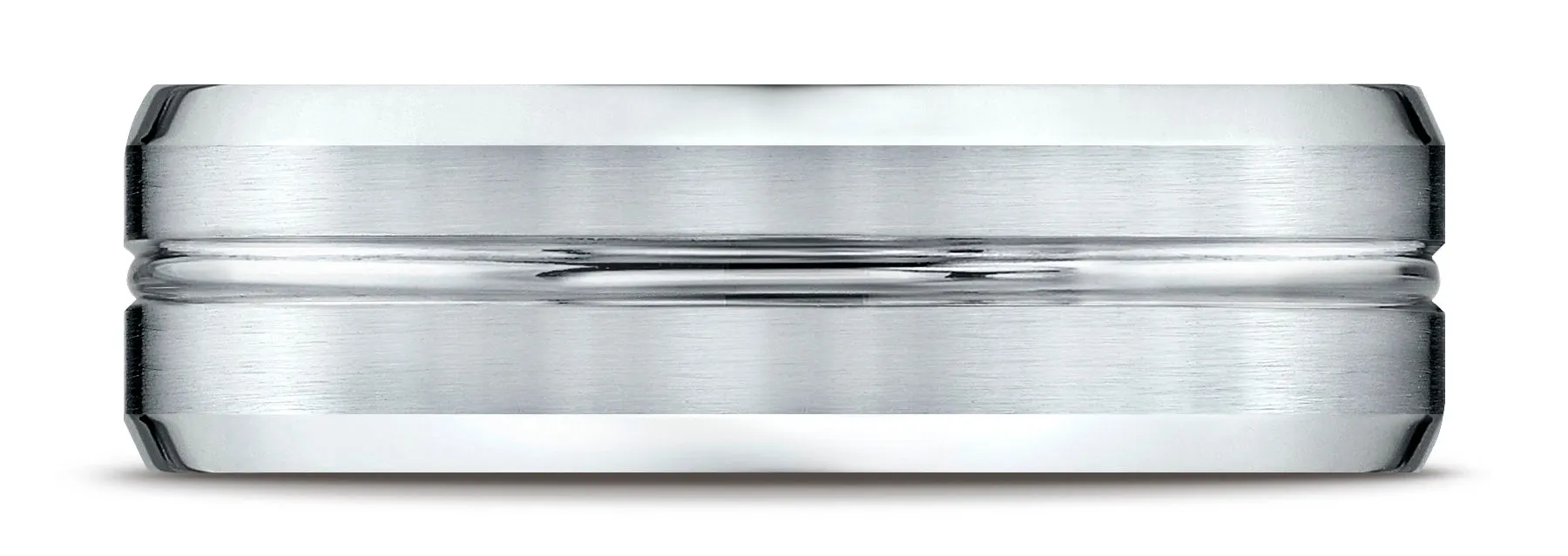 Benchmark 10k White Gold 7mm Comfort-Fit Satin-Finish with High Polished Cut Carved Design Band, (4-15)