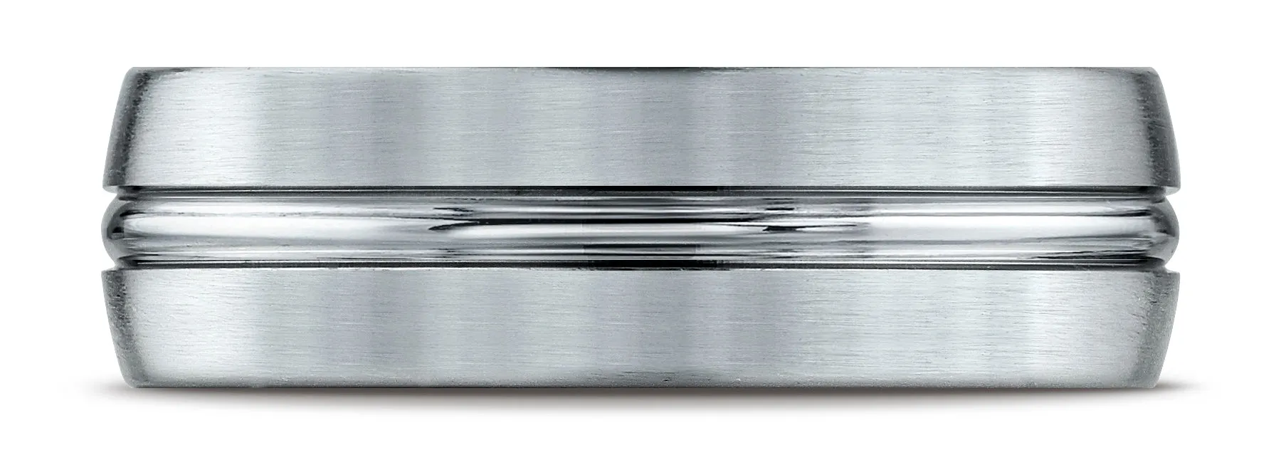 Benchmark 10k White Gold 7mm Comfort-Fit Satin-Finished w/ High Polish Center Cut Carved Design Band