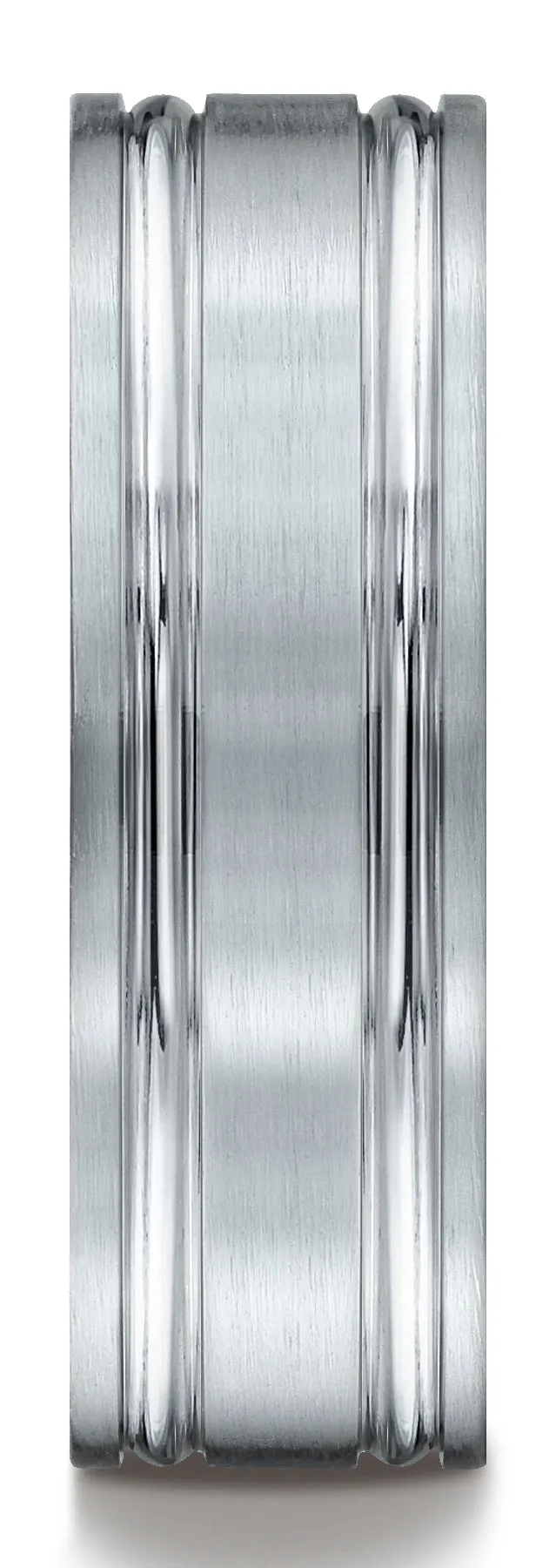 Benchmark 10k White Gold 7mm Comfort-Fit Satin-Finished w/ Parallel Grooves Carved Design Band (Sizes 4-15)