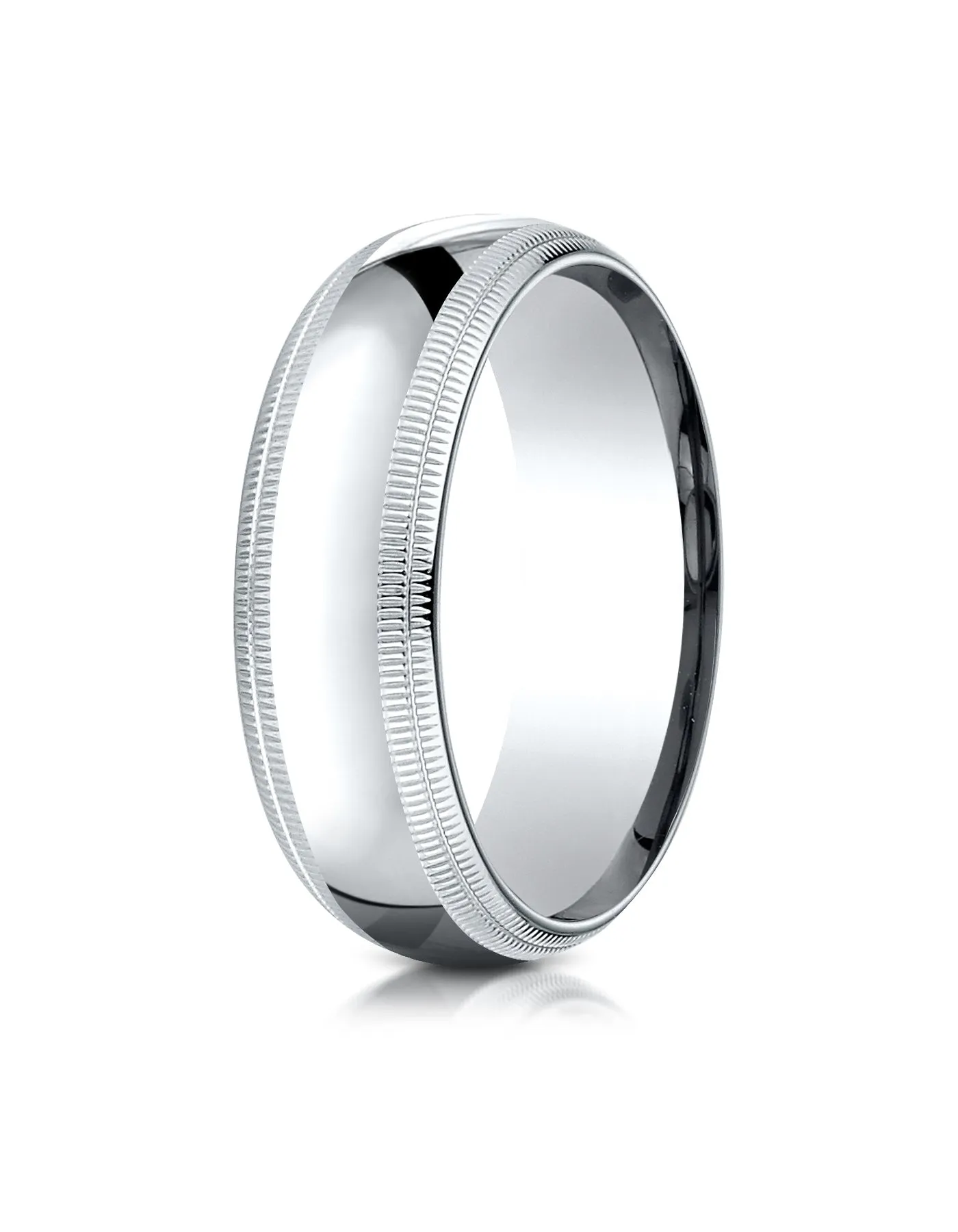 Benchmark 10K White Gold 7mm Slightly Domed Standard Comfort-Fit Wedding Band Ring with Double Milgrain