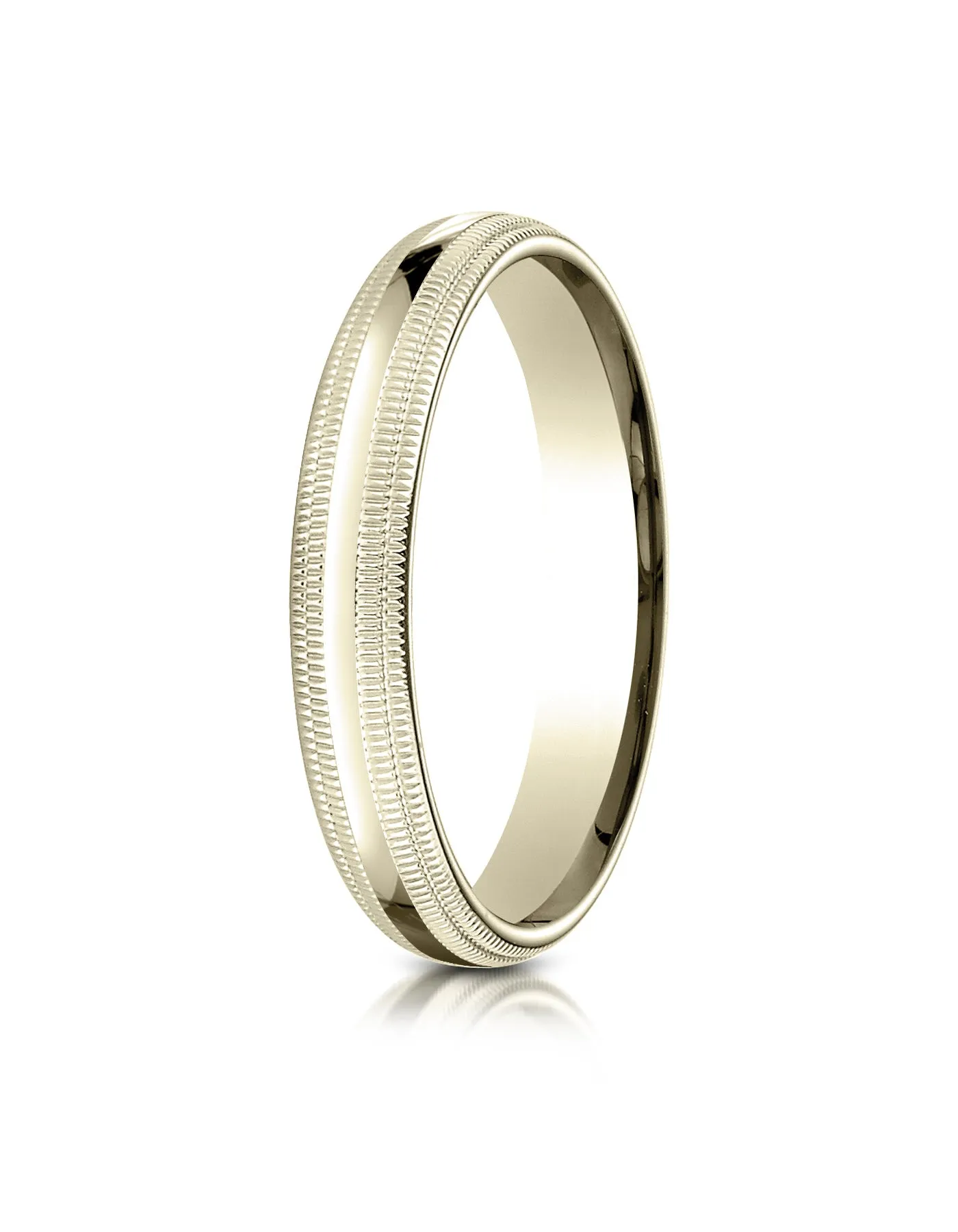 Benchmark 10K Yellow Gold 4mm Slightly Domed Standard Comfort-Fit Wedding Band Ring with Double Milgrain