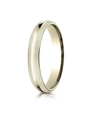 Benchmark 10K Yellow Gold 4mm Slightly Domed Standard Comfort-Fit Wedding Band Ring with Double Milgrain