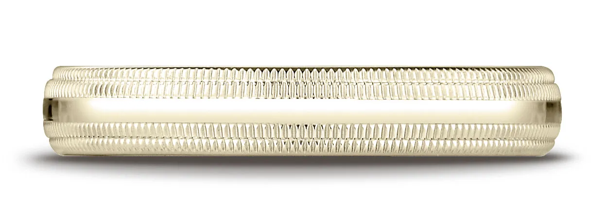 Benchmark 10K Yellow Gold 4mm Slightly Domed Standard Comfort-Fit Wedding Band Ring with Double Milgrain