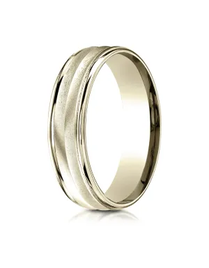 Benchmark 10K Yellow Gold 6mm Comfort-Fit Chevron Design with Round Edge Carved Design Wedding Band Ring