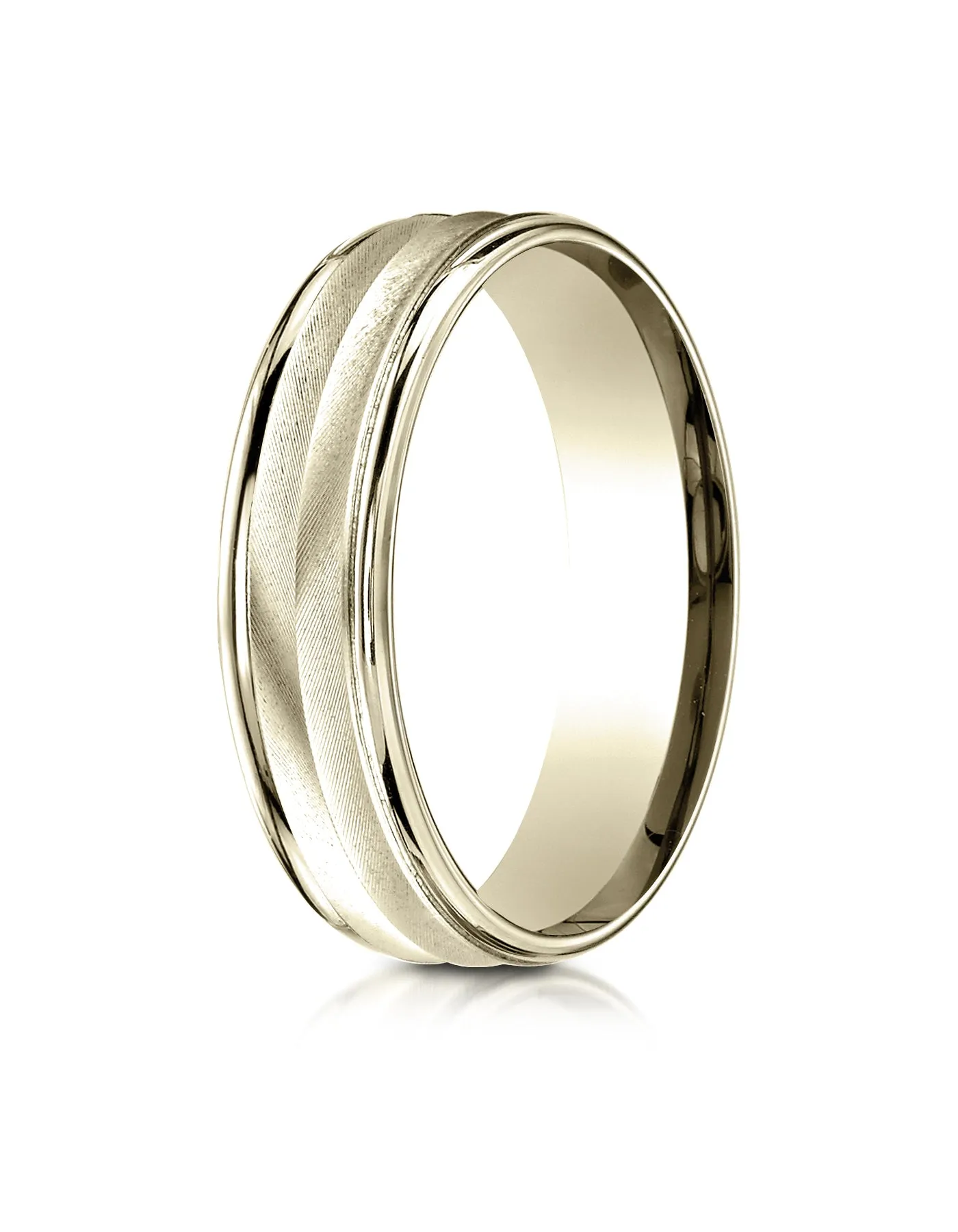Benchmark 10K Yellow Gold 6mm Comfort-Fit Chevron Design with Round Edge Carved Design Wedding Band Ring