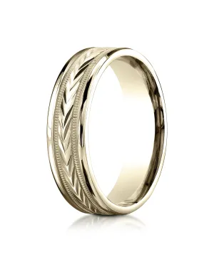 Benchmark 10K Yellow Gold 6mm Comfort-Fit Harvest of Love Round Edge Carved Design Wedding Band Ring