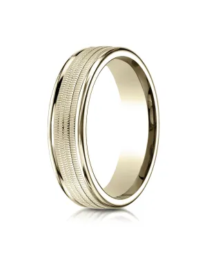 Benchmark 10K Yellow Gold 6mm Comfort-Fit Multi Milgrain Center High Polish Round Edge Wedding Band Ring