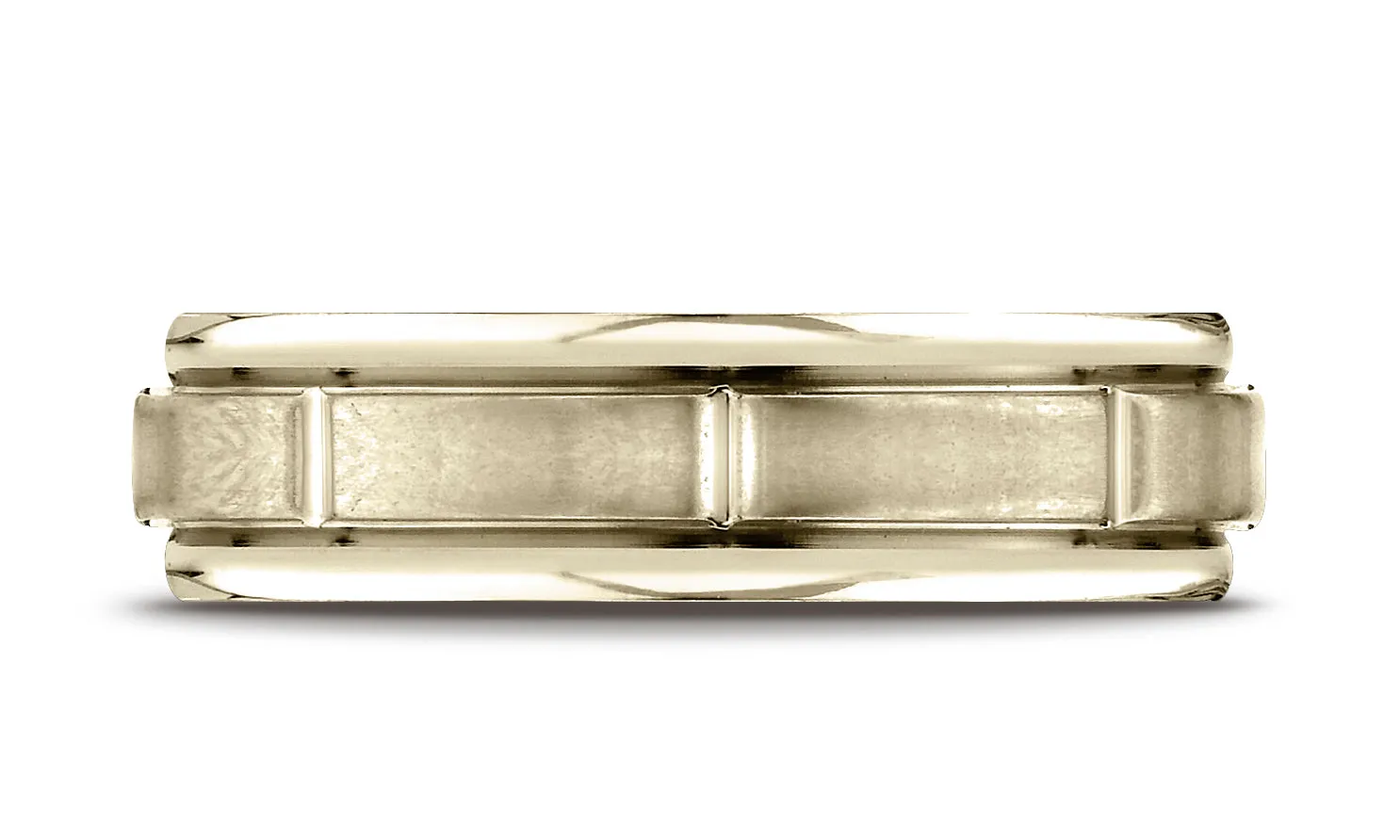 Benchmark 10K Yellow Gold 6mm Comfort-Fit Satin-Finish 8 Center Cuts and Round Edge Carved Design Ring