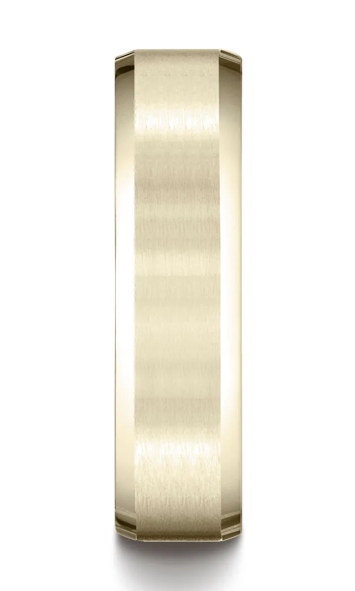 Benchmark 10K Yellow Gold 6mm Comfort-Fit Satin-Finish w/  High Polished Beveled Edge Carved Design Ring