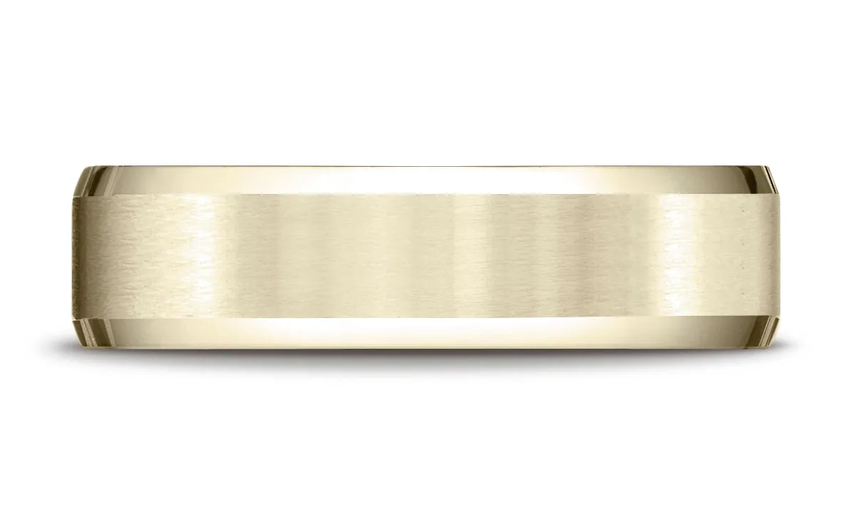 Benchmark 10K Yellow Gold 6mm Comfort-Fit Satin-Finish w/  High Polished Beveled Edge Carved Design Ring