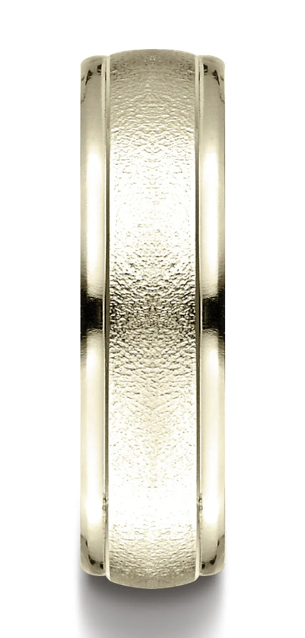 Benchmark 10K Yellow Gold 6mm Comfort-Fit Wired-Finished with Round Edge Carved Design Wedding Band Ring