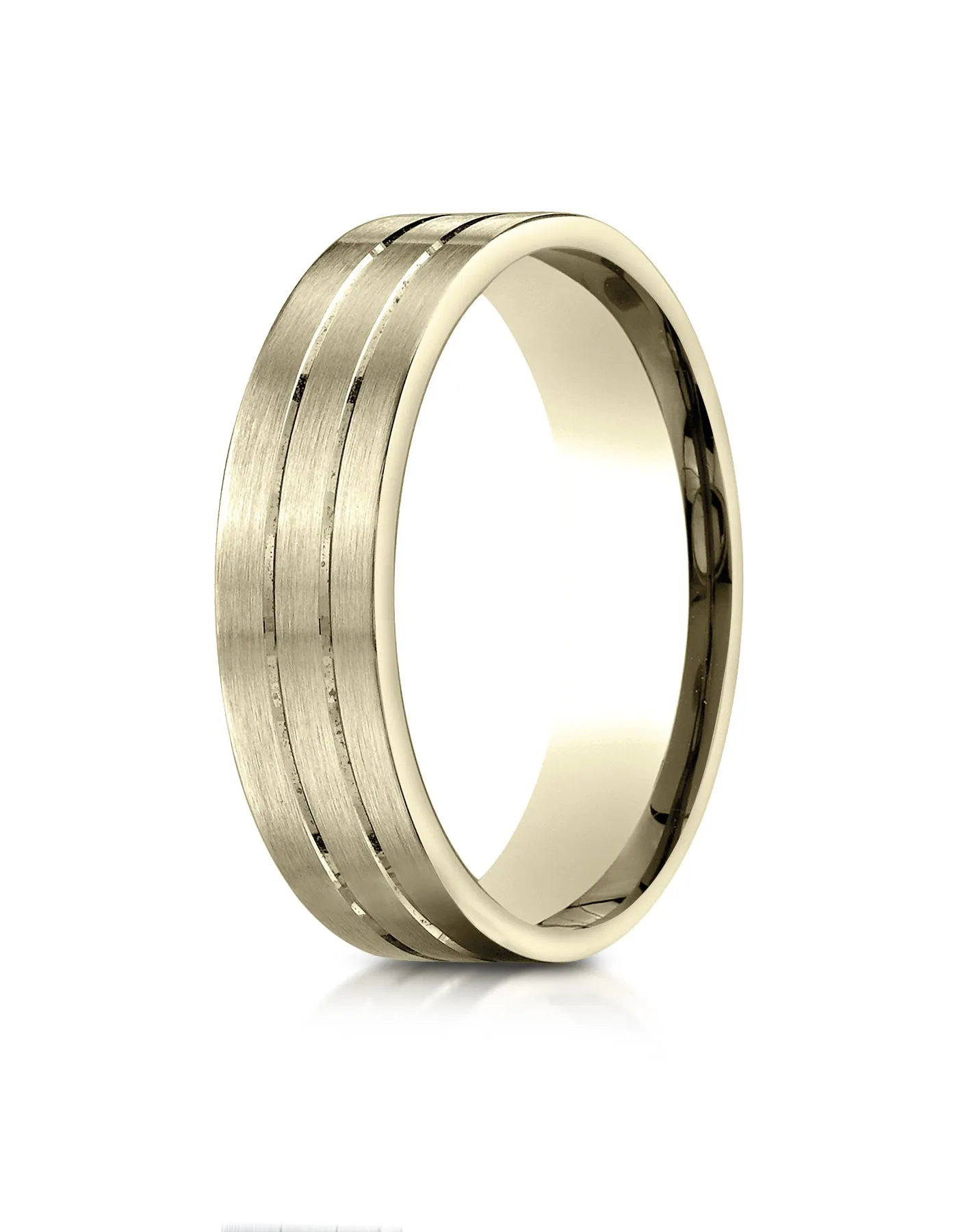 Benchmark 10K Yellow Gold 6mm Comfort-Fit with Parallel Center Cuts Carved Design Wedding Band Ring