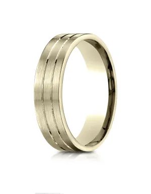 Benchmark 10K Yellow Gold 6mm Comfort-Fit with Parallel Center Cuts Carved Design Wedding Band Ring