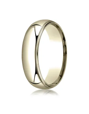Benchmark 10K Yellow Gold 6mm Slightly Domed Standard Comfort-Fit Wedding Band Ring with Milgrain